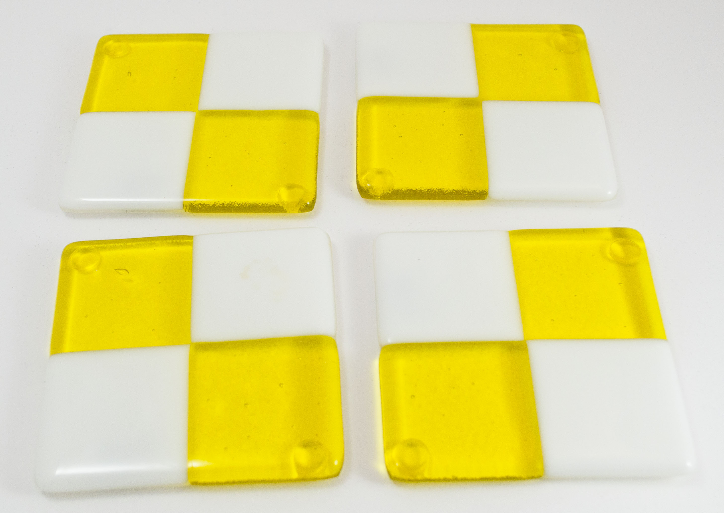 Yellow white square coasters